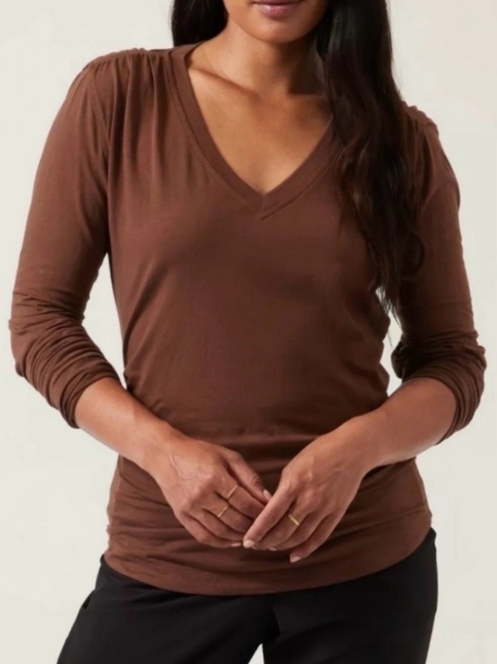 NWT Athleta Outbound V Neck Long Sleeve Top In Brown